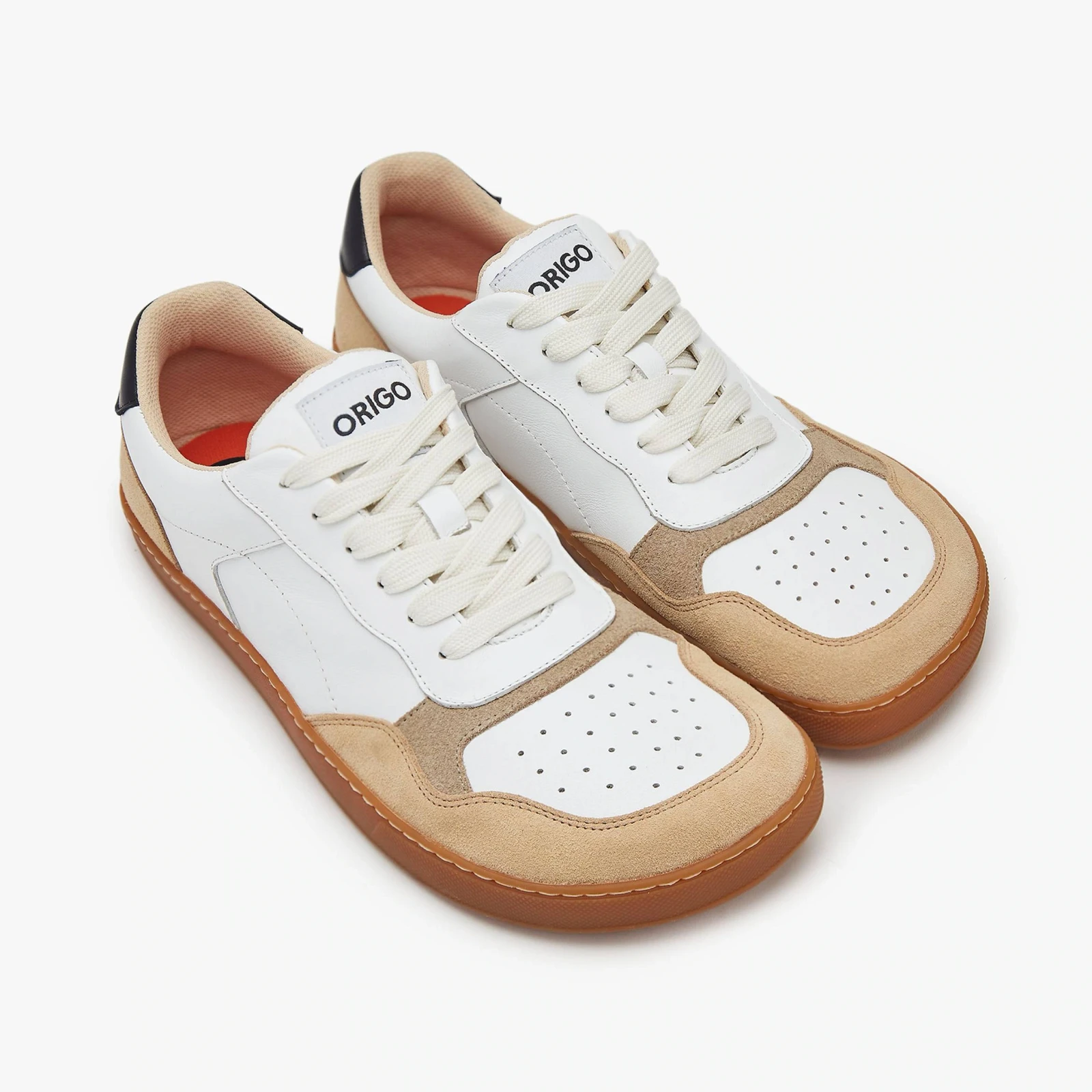Босоногие кеды Origo Modern Retro Sneaker — белый с бежевой замшей, фото 7