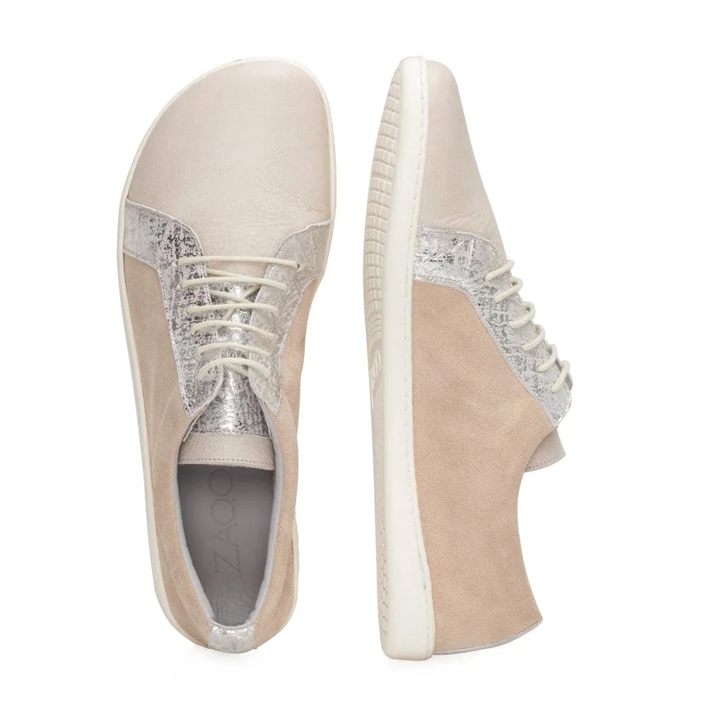 Женские кроссовки ZAQQ QORE Low Silver (бежевые с серебристой полосой), фото 3